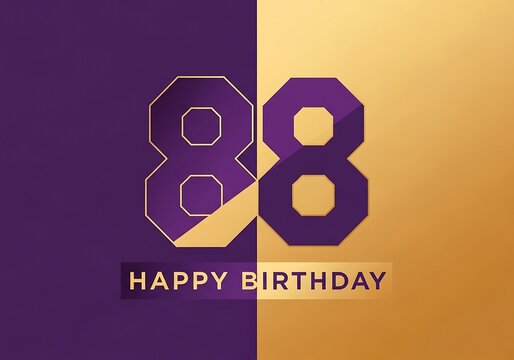 Modern Happy 88th Birthday Design with Geometric Purple and Gold Numbering