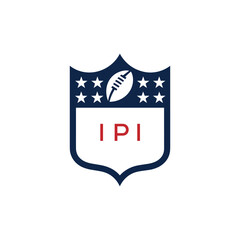 IPI American Football Logo Design. IPI Modern Sports Shield Emblem with Stars and Ball for Football Club IPI Tournament and Team Branding.
