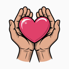 Hands Holding Pink Heart Illustration