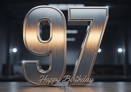 Impressive 3D Brushed Metal Happy 97th Birthday Design in a Modern Industrial Setting
