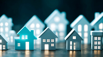 Houses in a row illuminated at night