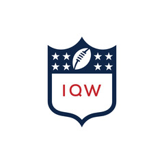 IQW American Football Logo Design. IQW Modern Sports Shield Emblem with Stars and Ball for Football Club IQW Tournament and Team Branding.
