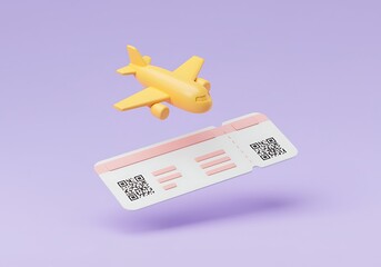 Dream Vacation Getaway with Yellow Airplane and Travel Ticket on Light Purple Background Ready for Adventure