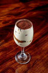 Tiramisu in a glass cup
