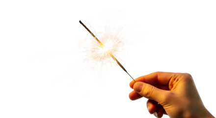 Sparkling Hand: A hand delicately holds a lit sparkler against a background of infinite space. Capture the moments of joy, celebration, and festive spirit