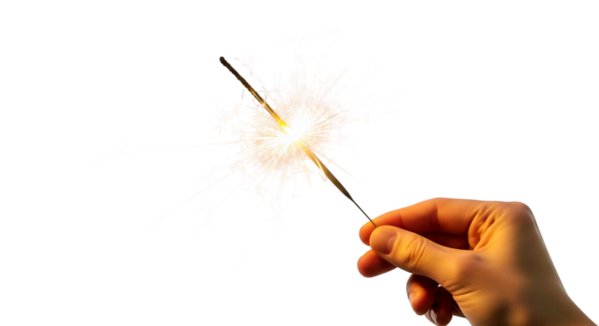 Sparkling Hand: A hand delicately holds a lit sparkler against a background of infinite space. Capture the moments of joy, celebration, and festive spirit