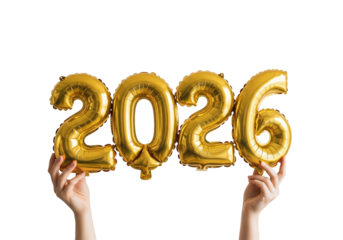 hand with 2026 text in balloon style