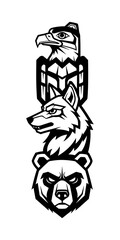 A silhouette of a native American style totem with bear, wolf or eagle tattoo.