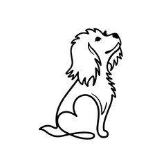 A silhouette of a dog with heart shape in one line art. Minimalist puppy tattoo.