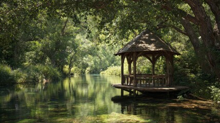 Peaceful gazebo by river