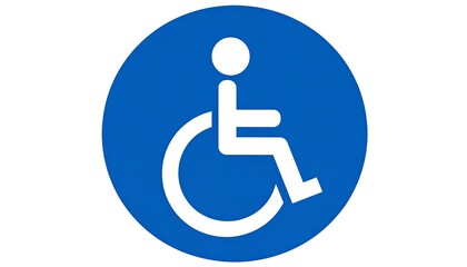 Blue circle with a white figure in a wheelchair
