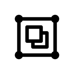 A simple black and white icon depicting two overlapping squares inside a larger square with rounded corners