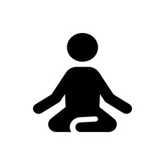 A simple black silhouette of a person meditating in a lotus position on a white background in a minimalist style
