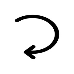 A simple black curved arrow pointing left against a white background in a minimalist style design element