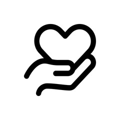 A simple line drawing of a hand holding a heart shape against a solid white background in a minimalist style