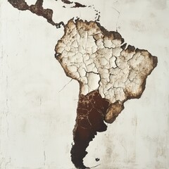 South American continent map, distressed effect