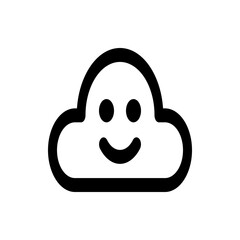 A simple black and white illustration of a cloud with a smiling face on a white background image design
