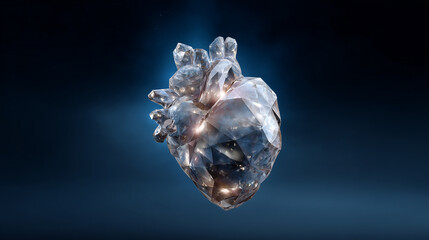 Fototapeta premium Stunning Crystal Heart Creation with Intricate Facets and Sparkling Light Reflections Against a Dark Background