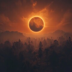 Fiery eclipse over misty forest (2)