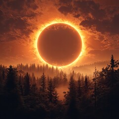 Fiery eclipse over misty forest (3)