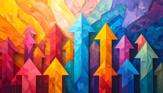 Colorful vibrant abstract upward arrows