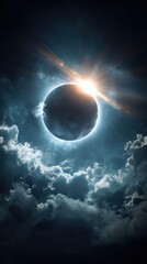 Obraz premium Stunning Total Solar Eclipse with Glowing Corona in Dark Sky Premium Scientific Education Content for Inspiring Astronomy Marketing and Social Media Campaigns