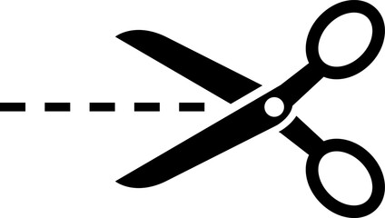 Black scissors with dashed line cut icon