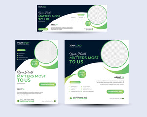 Professional medical healthcare service social media post. template design and Clinic or hospital digital marketing ads sales and discount 
banner vector template Design