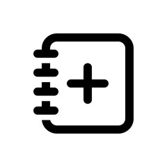 Illustration of a black and white calculator with rounded edges and a plus sign in the center of the screen