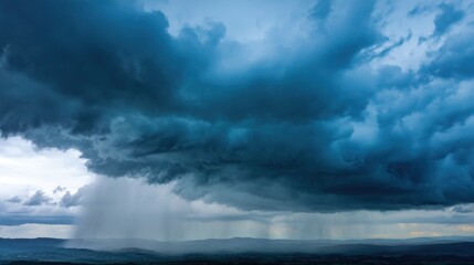 Fototapeta premium Dramatic Storm Front with Heavy Rain Clouds Over Distant Terrain Premium Authentic Environmental Content for Modern Marketing and Editorial Use