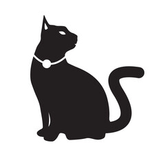 black cat on white, Elegant Sitting Cat Silhouette, Stylish cat silhouette illustrations.