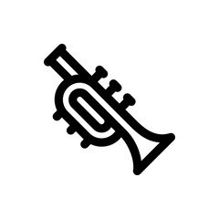 Illustration of a black trumpet with valves and a bell on a white background in a simple vector style