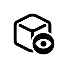 Isometric cube outline with internal y shape and a solid circle containing an eye to the lower right