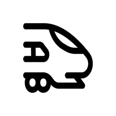 Illustration of a streamlined high speed train with a distinctive front and visible wheels in black outline