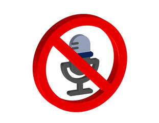 Simple 3D illustration of a microphone sound barred icon. Transparent background, PNG format.