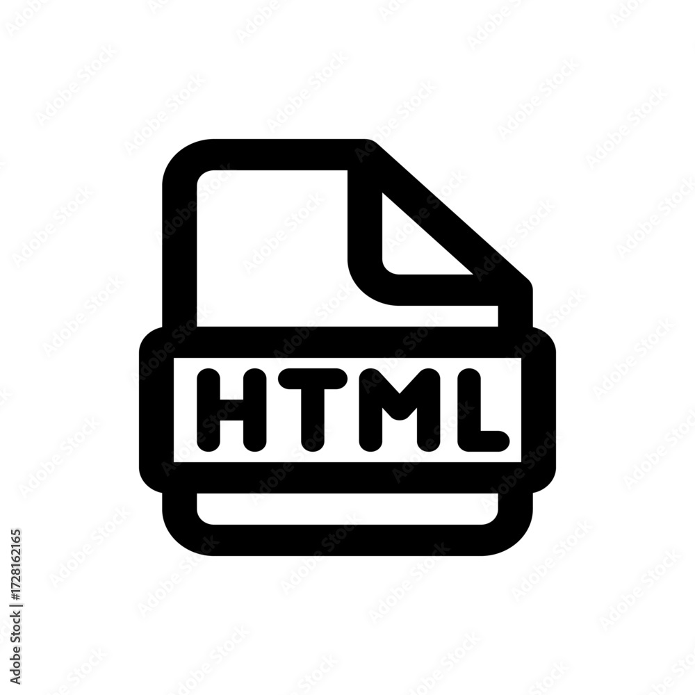 Wall mural illustration of a black html file icon with a folded corner and bold text representing a web develop
