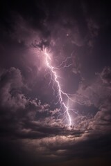 Obraz premium Dramatic Lightning Bolt Over Dark Storm Clouds Premium Severe Weather Visual for Emergency Response and Climate Risk Awareness Campaigns