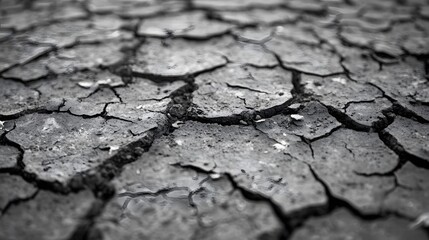 Fototapeta premium Closeup cracked dry earth monochrome texture background