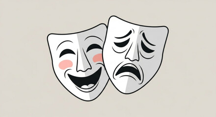 A poignant depiction of theatrical masks, , embodying the duality of human emotion through the contrasting expressions of joy and sorrow