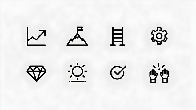 Set of simple business icons representing growth success strategy and achievement