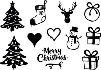 Fototapeta premium Christmas themed vector illustrations of various holiday elements and decorations.