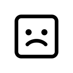 Illustration of a simple sad face emoticon inside a rounded square with a minimalist black and white design