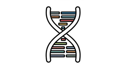 A dna strand with colorful segments the dna strand is white with black outline, and the segments are various colors