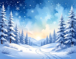 Fototapeta premium Snowy winter landscape with fir trees