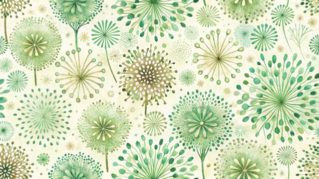 Seamless pattern of abstract circular bursts resembling fireworks or dandelion flowers background 
