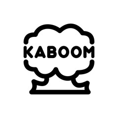 A black and white graphic illustration of a kaboom explosion cloud with bold lettering inside the cloud shape