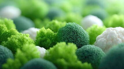Close Up of Fresh Green Broccoli and White Cauliflower Florets in Macro Photography Cinematic HDR for Stock Photo use