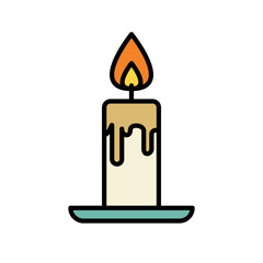 Flat vector illustration of a burning candle with melted wax, symbol of spooky Halloween night. Perfect for decorations, invitations, or seasonal graphic design