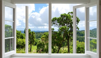 A scenic view from an open window