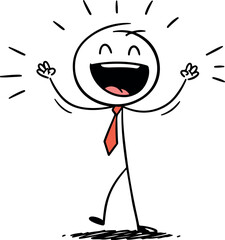 Happy stick figure celebrating with open arms and joyful expression.